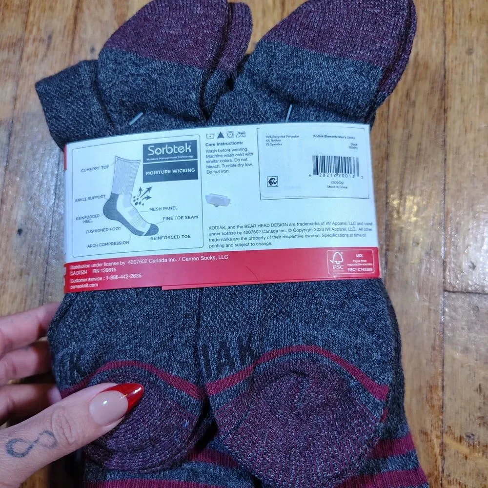 KODIAK TRAIL CREW SOCKS MEN'S 7-12 6 PAIRS DARK GRAY MOISTURE WICKING NEW